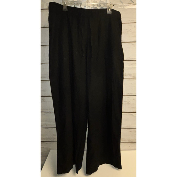 Gap NWT Black Linen-Blend WideLeg Trouser Pants Womens XL Elastic Drawstring Wst - Picture 1 of 13